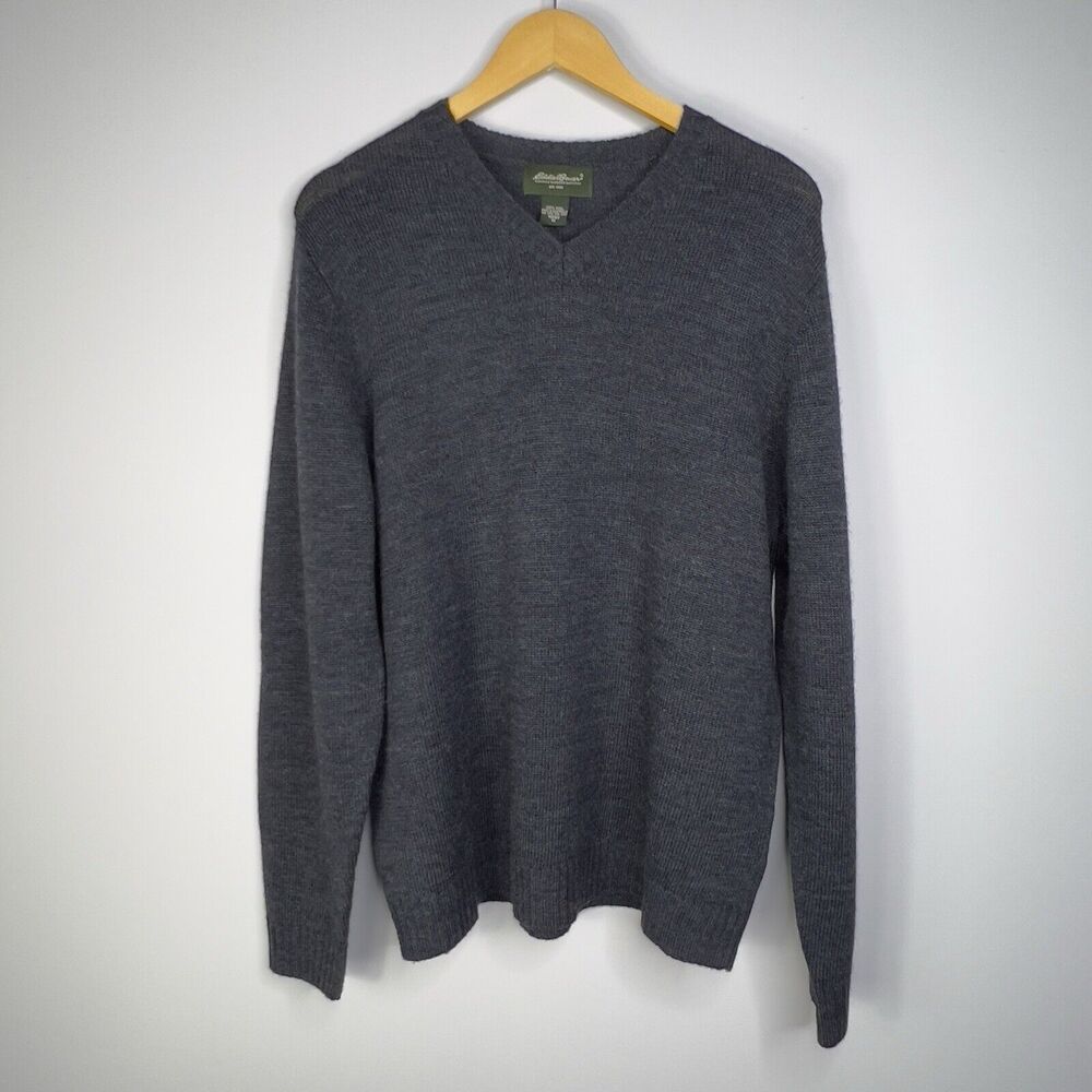 Eddie Bauer 100%  Wool V Neck Sweater Size Medium Gorpcore Outdoors